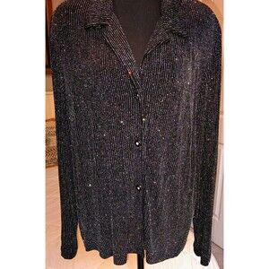 Ronni Nicole II Womens 10 Black Knit Glitter Button-Front Collared Blouse Top